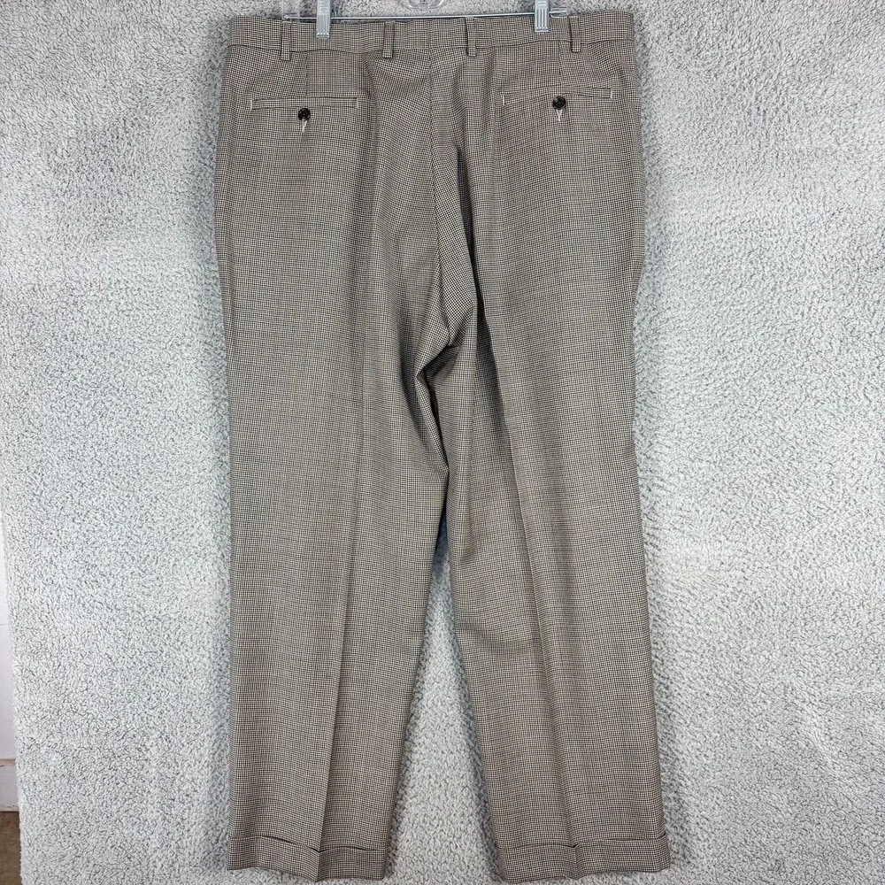 Lauren Ralph Lauren‎ Dress Pants Mens 40x30 Brown Check Wool Pleated Cuffed Work